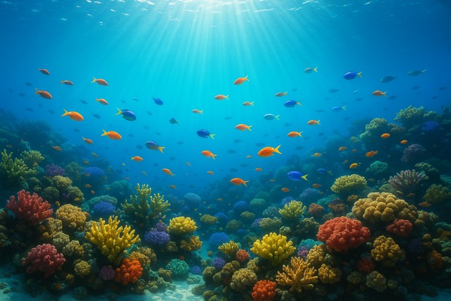 vibrant-coral-reef-school-of-tropical-fish-underwater-sunbeams